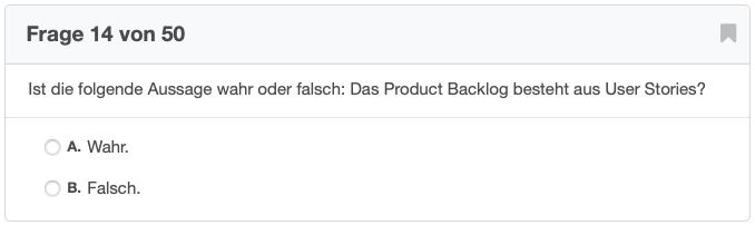 Beispielfrage Scrum Master Prüfung Wahr:Falsch