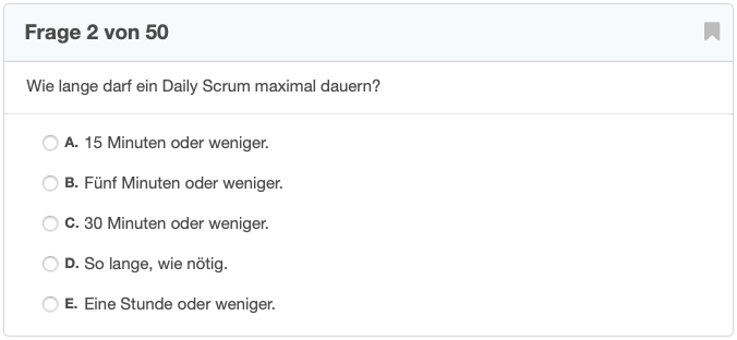 Beispielfrage Scrum Master Prüfung einfache Auswahl